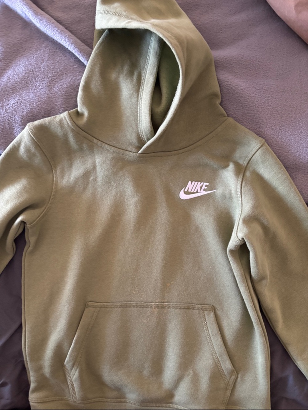 Nike Olive Green Hoodie with Light Pink Swoosh